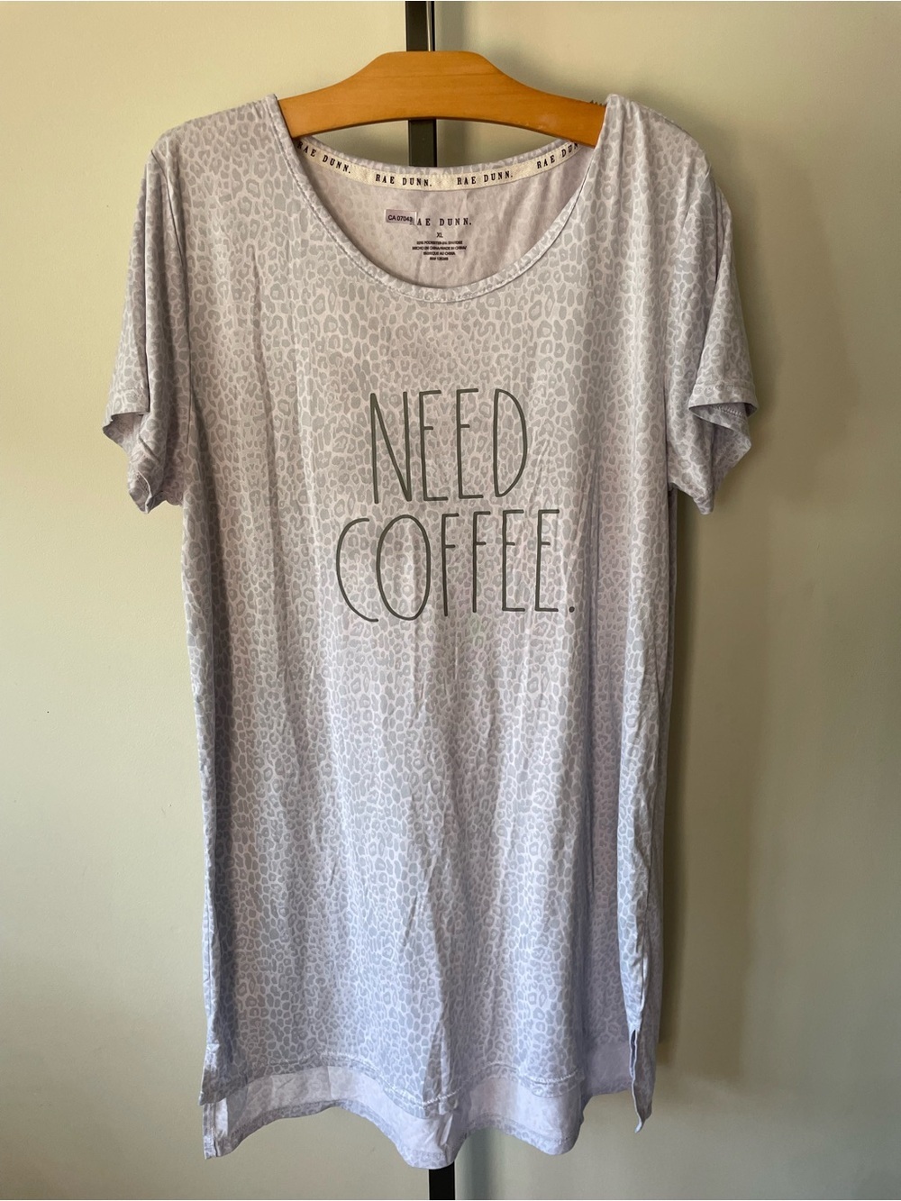 Rae Dunn Need Coffee PJ Sleep Shirt Night Dress Animal Print Size XL